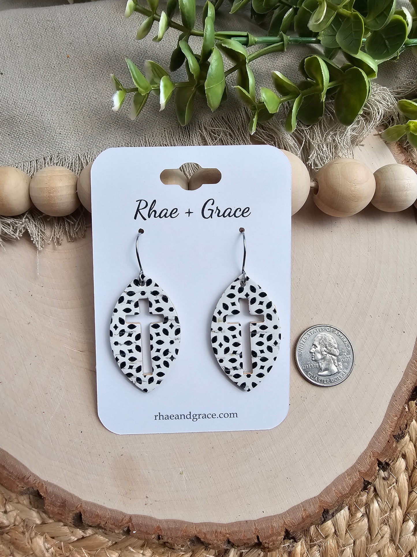 Black & White Cross Cutout Leaf Earrings