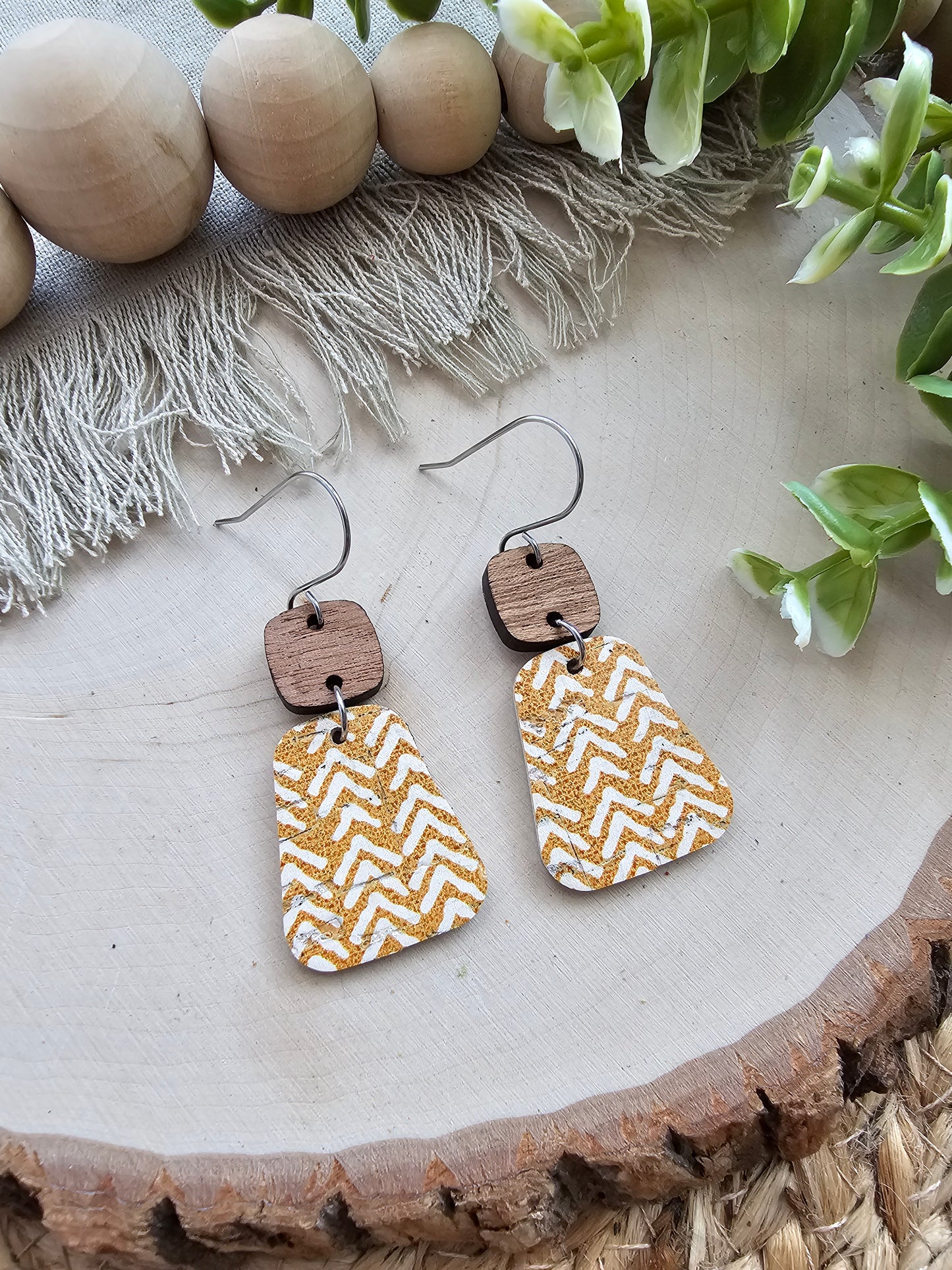 Mustard Broken Chevron Rounded Trapezoid Earrings