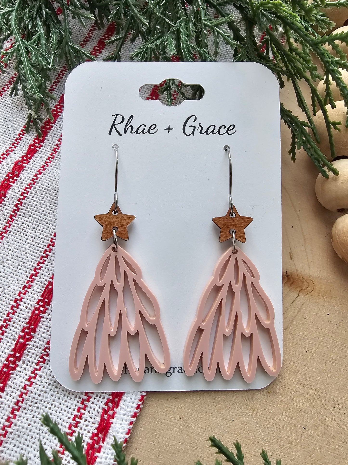 Pink Loopy Acrylic Christmas Tree Earrings