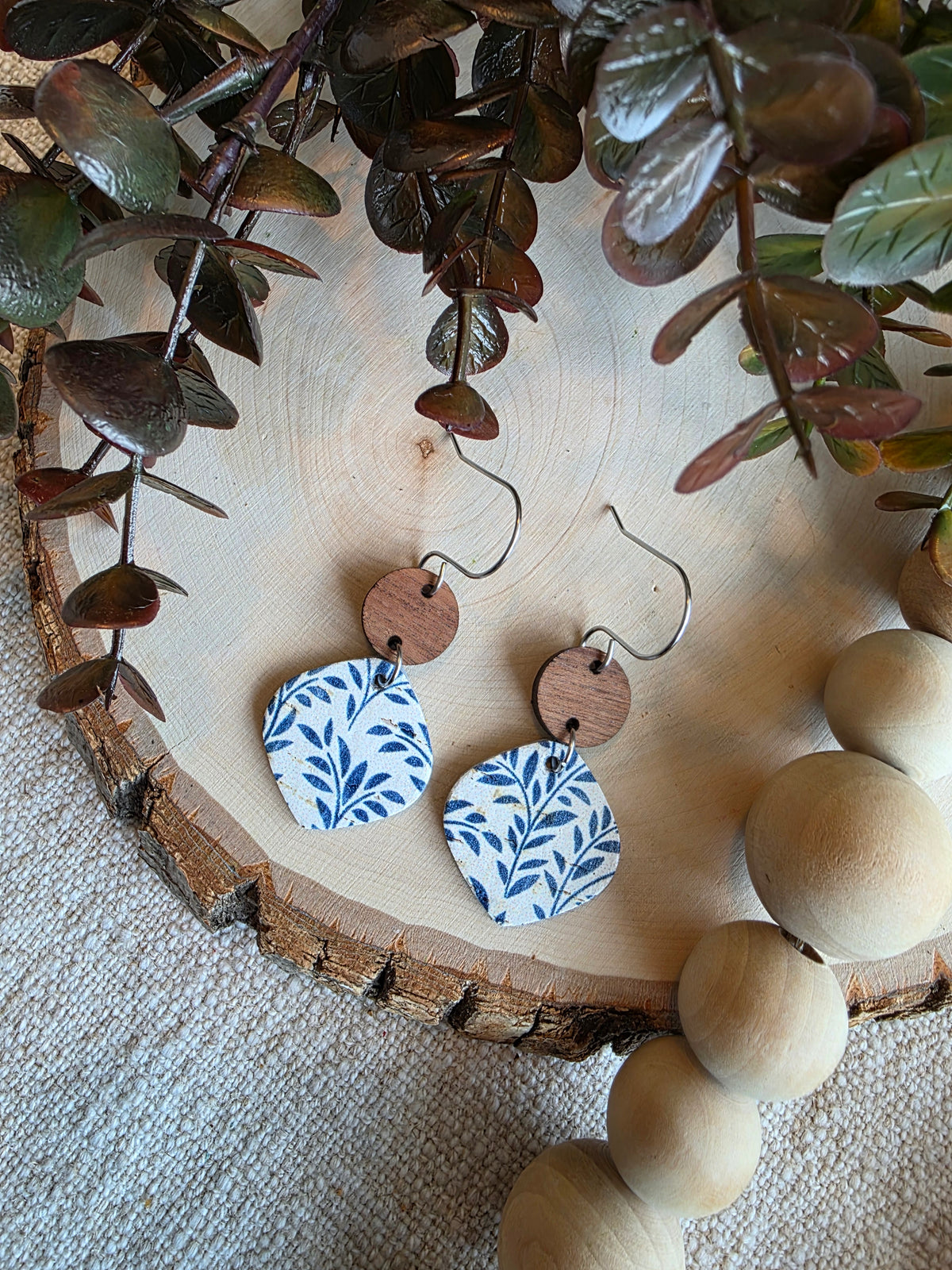 Blue Willow Rounded Petal Earrings