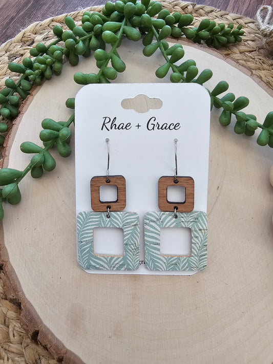 Seafoam Foliage Rounded Square Cutout Earrings