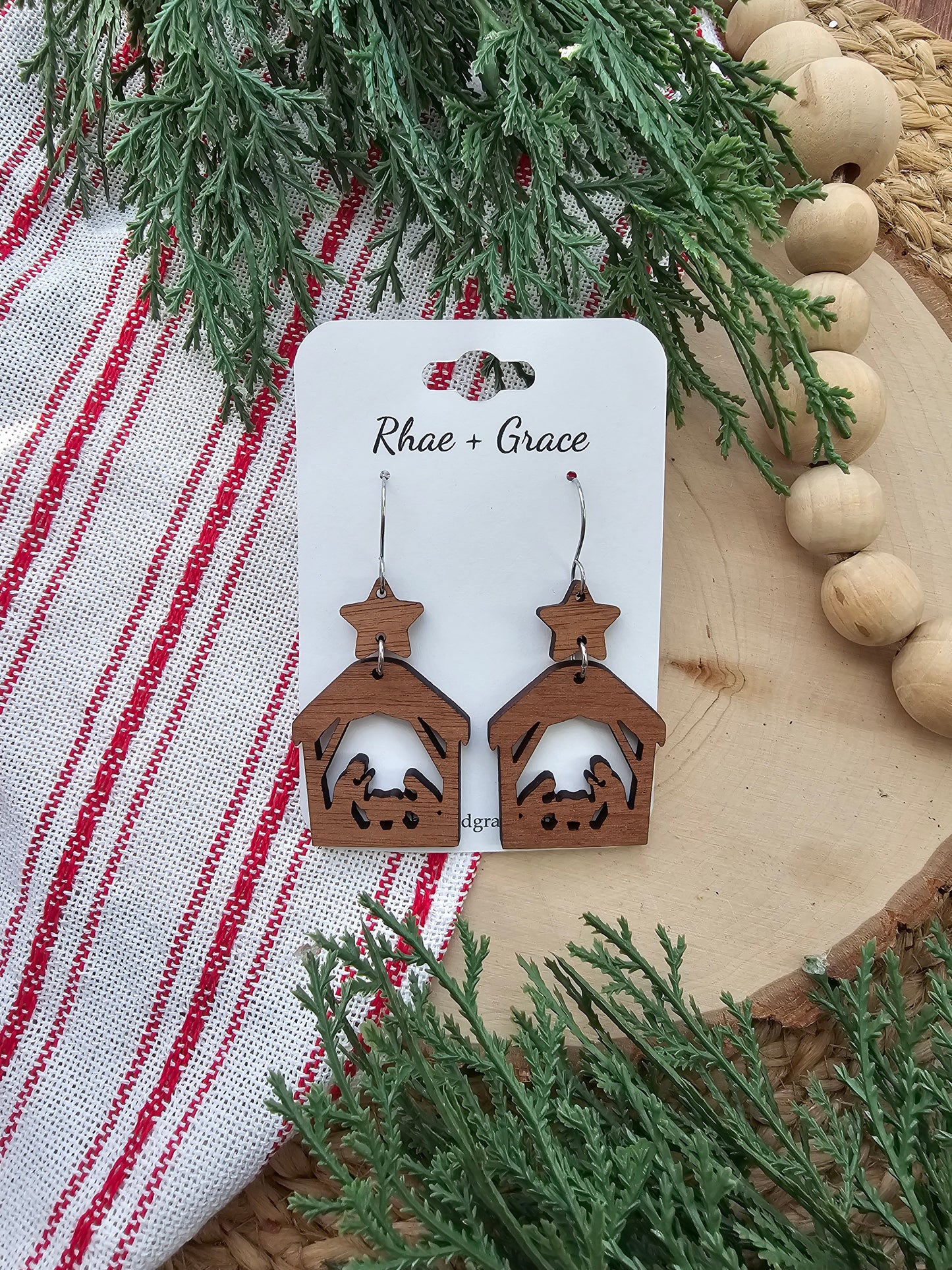 Nativity Scene Wood Earrings