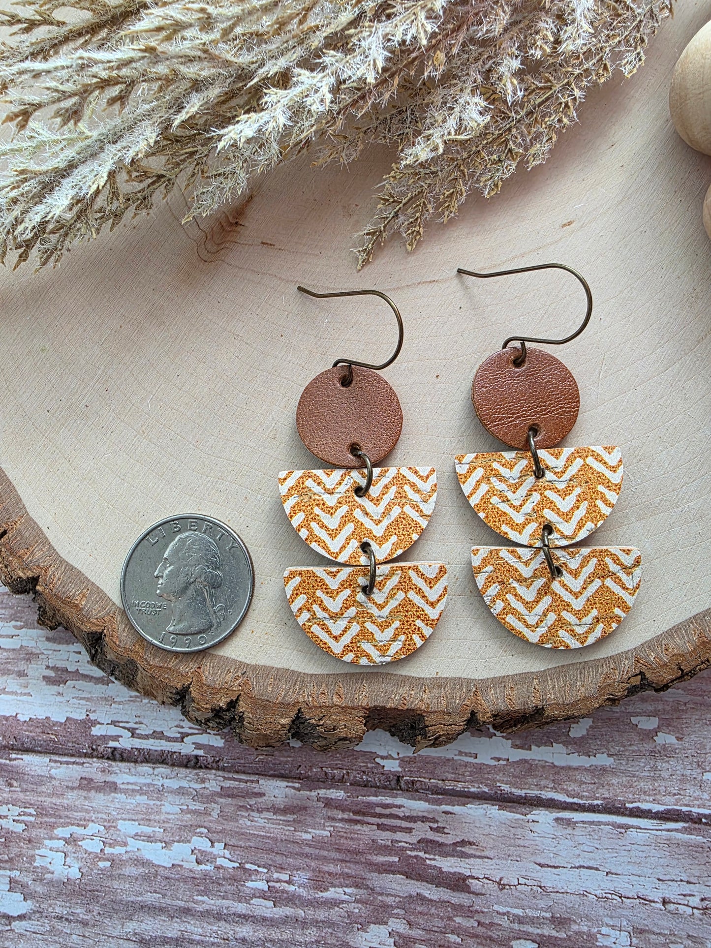 Mustard Boho Stacked Crescent Dangle Earrings