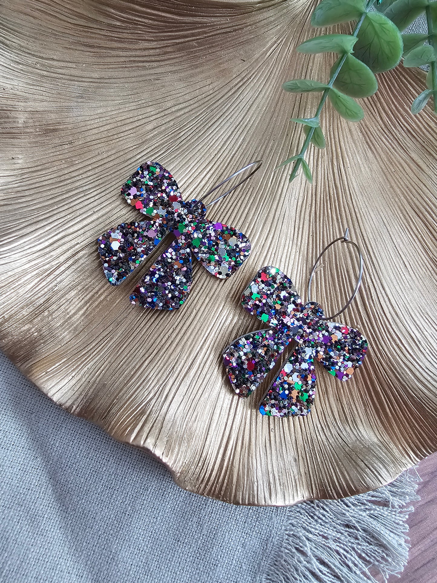 Jewel Glitter Bow Earrings