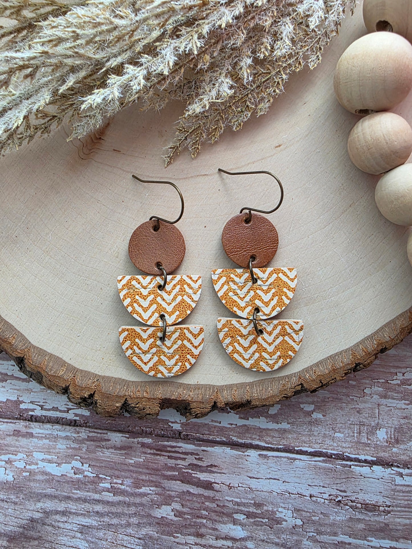 Mustard Boho Stacked Crescent Dangle Earrings