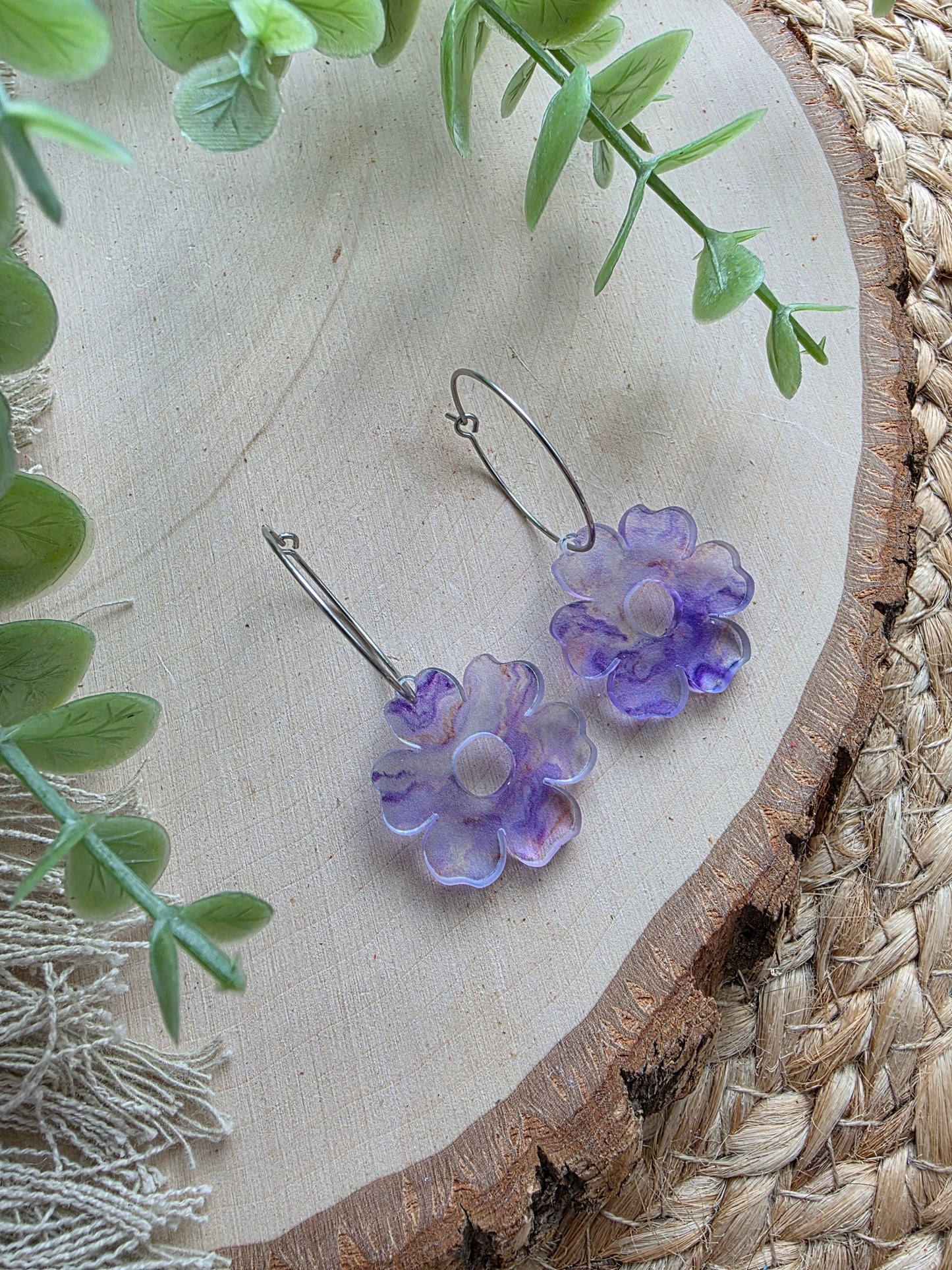 Purple Acrylic Flower Hoop Earrings