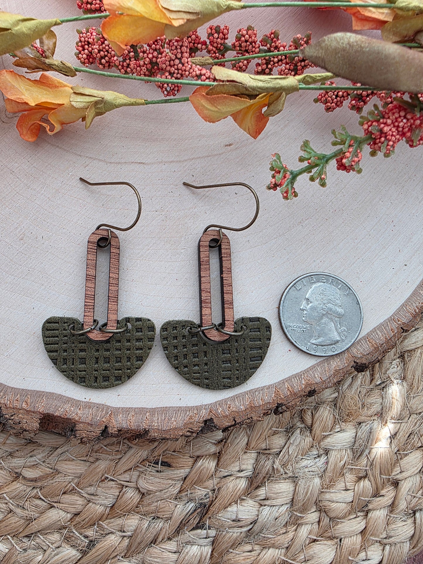 Olive Green Arch Drop Earrings