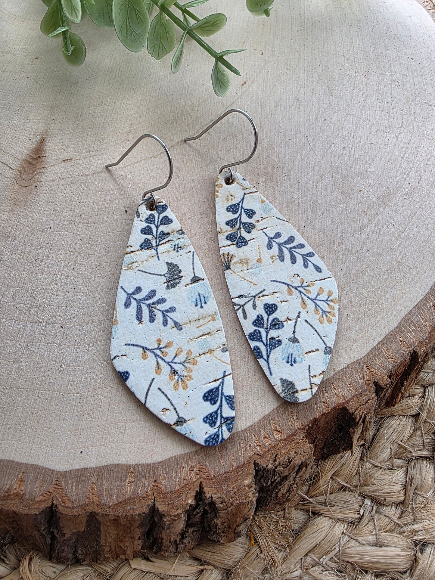 Blue & Mustard Floral Wedge Earrings