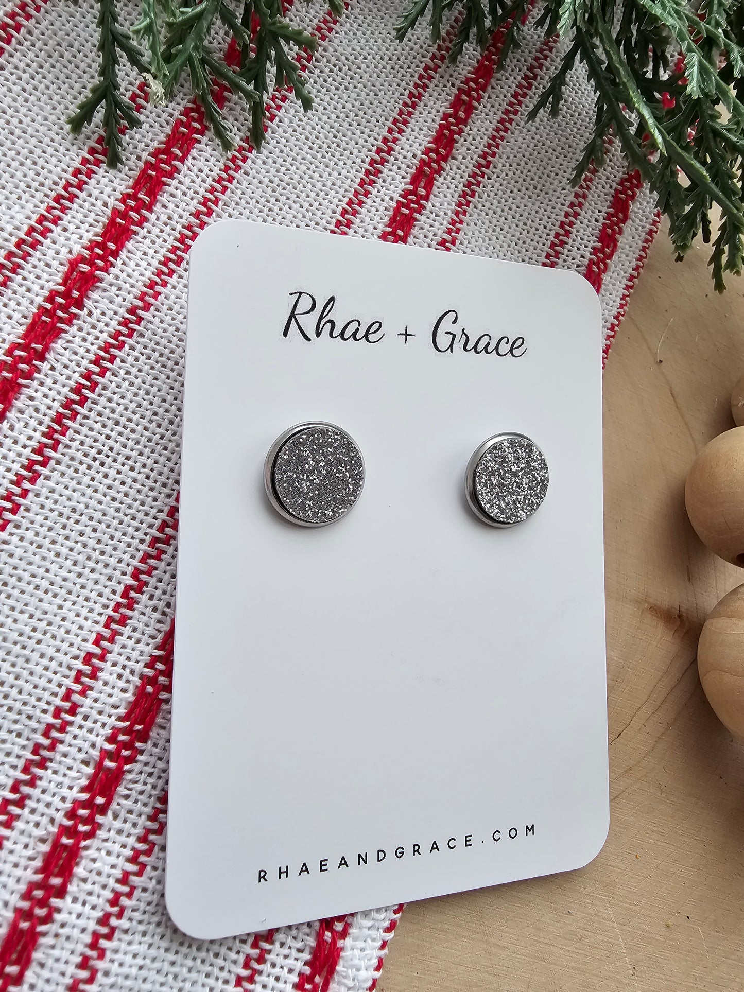 Silver Glitter Stud Earrings - 12mm