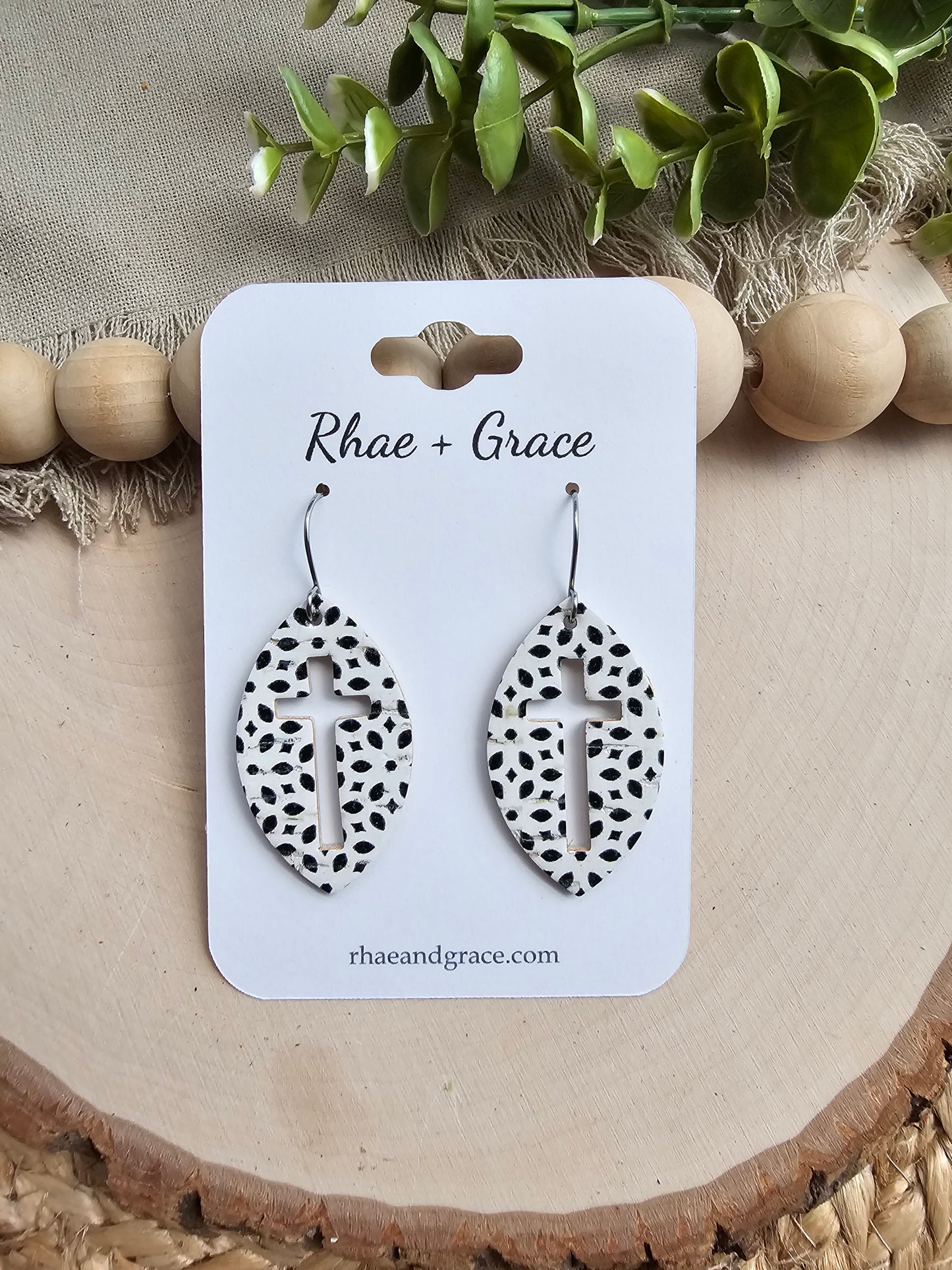 Black & White Cross Cutout Leaf Earrings