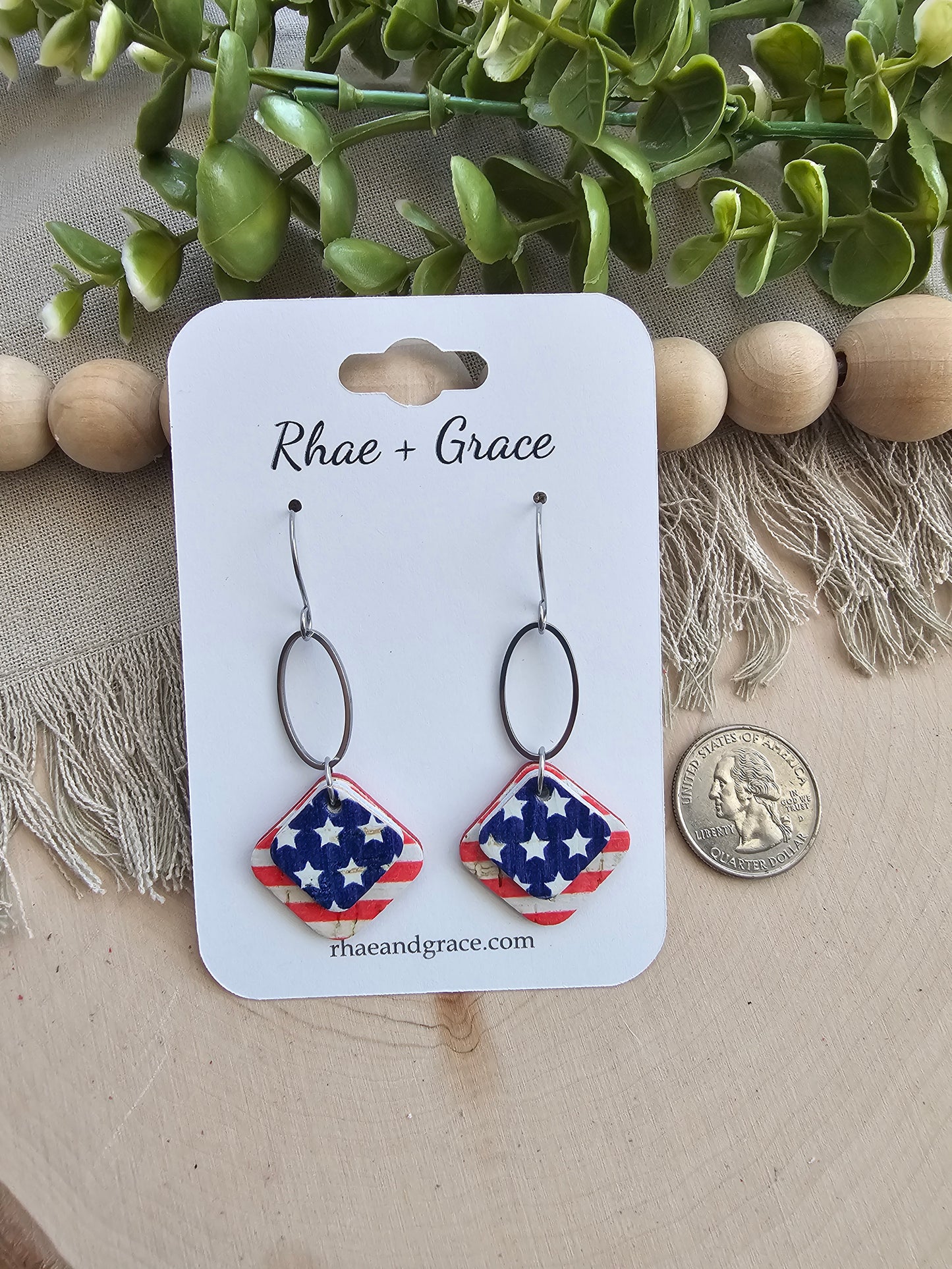 Stars & Stripes Dainty Diamond Drop Earrings