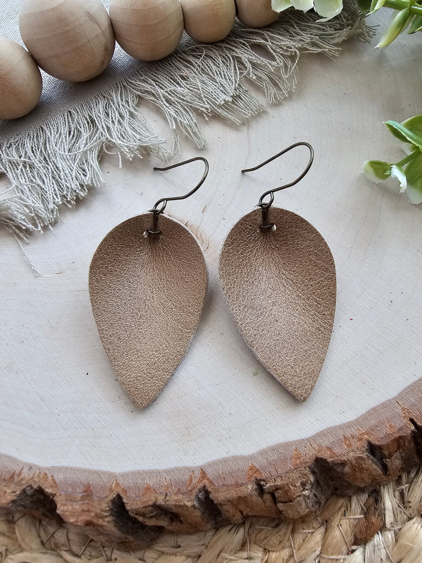 Camel Tan Pinched Petal Earrings - Small (2")