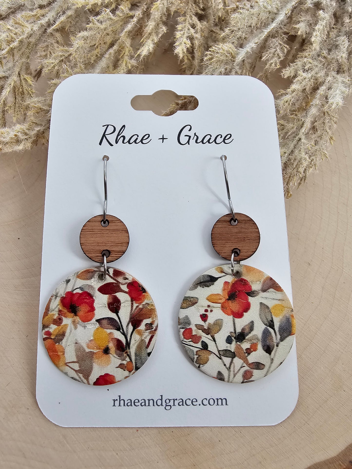 Autumn Watercolor Floral Circle Drop Earrings