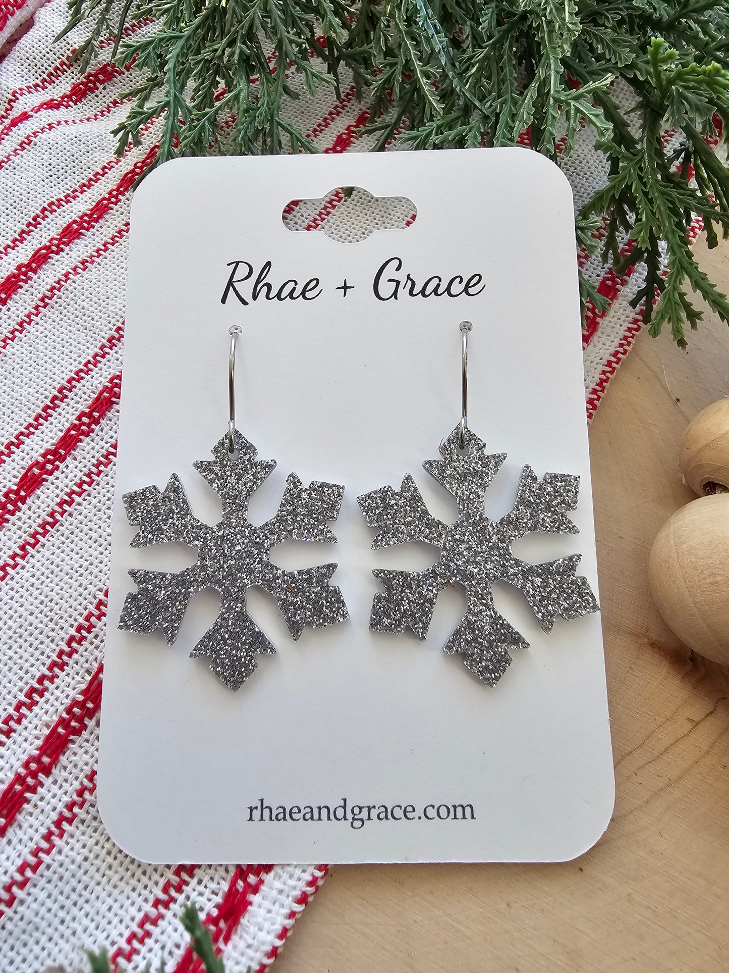 Silver Glitter Snowflake Earrings