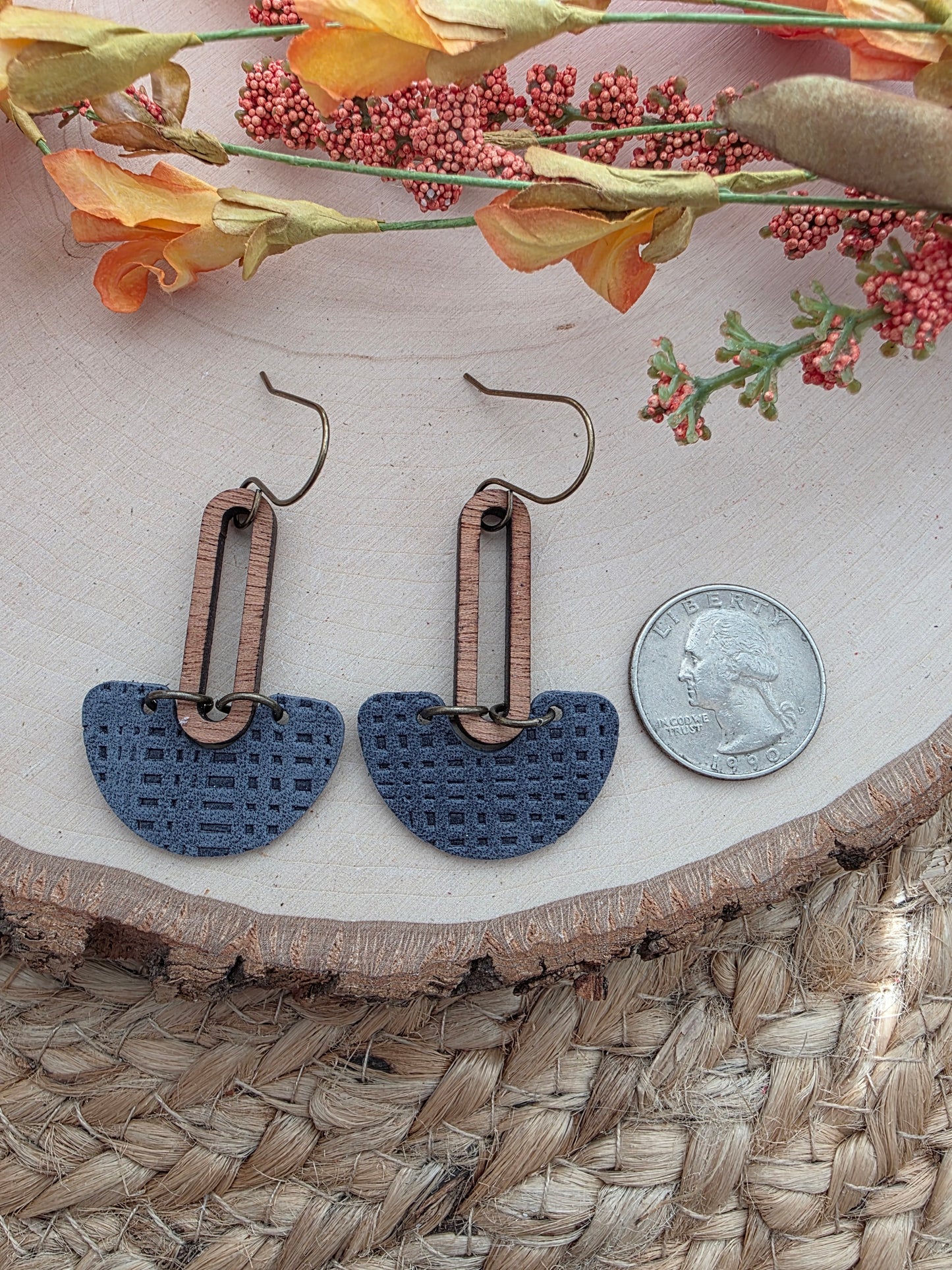 Navy Blue Arch Drop Earrings