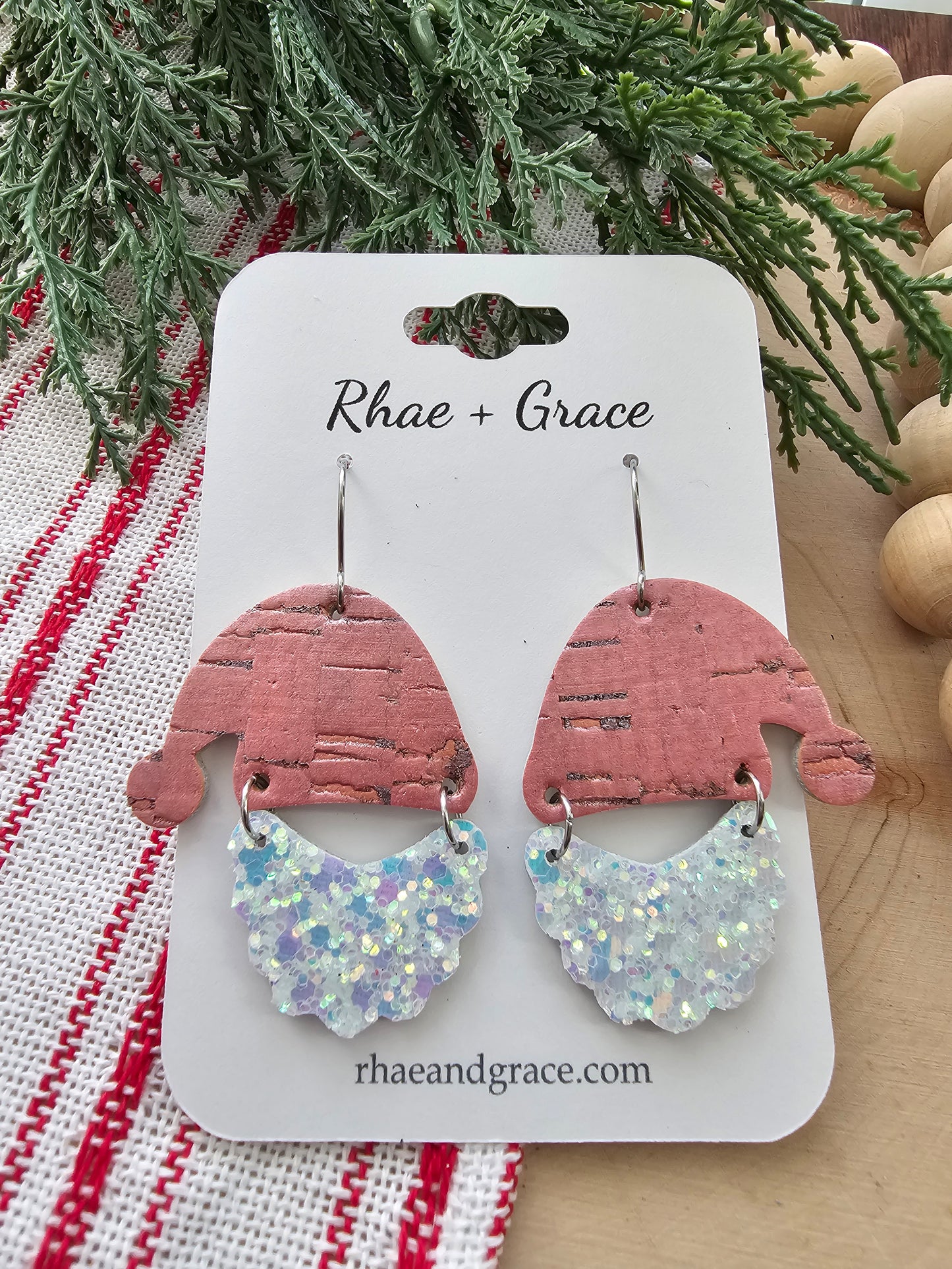 Pink Pearlized Glitter Santa Earrings