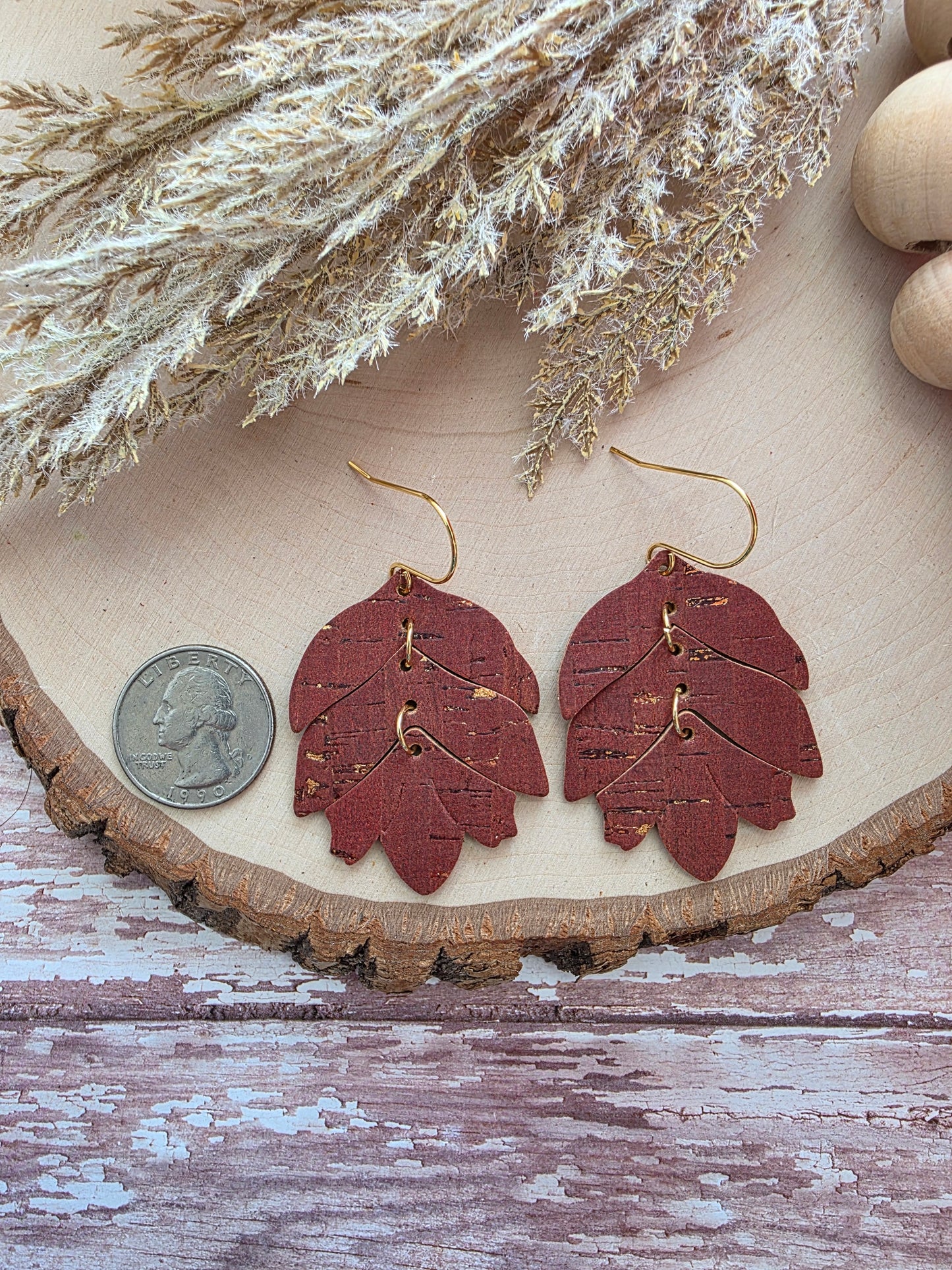 Rusty Red & Gold Tiered Leaf Earrings