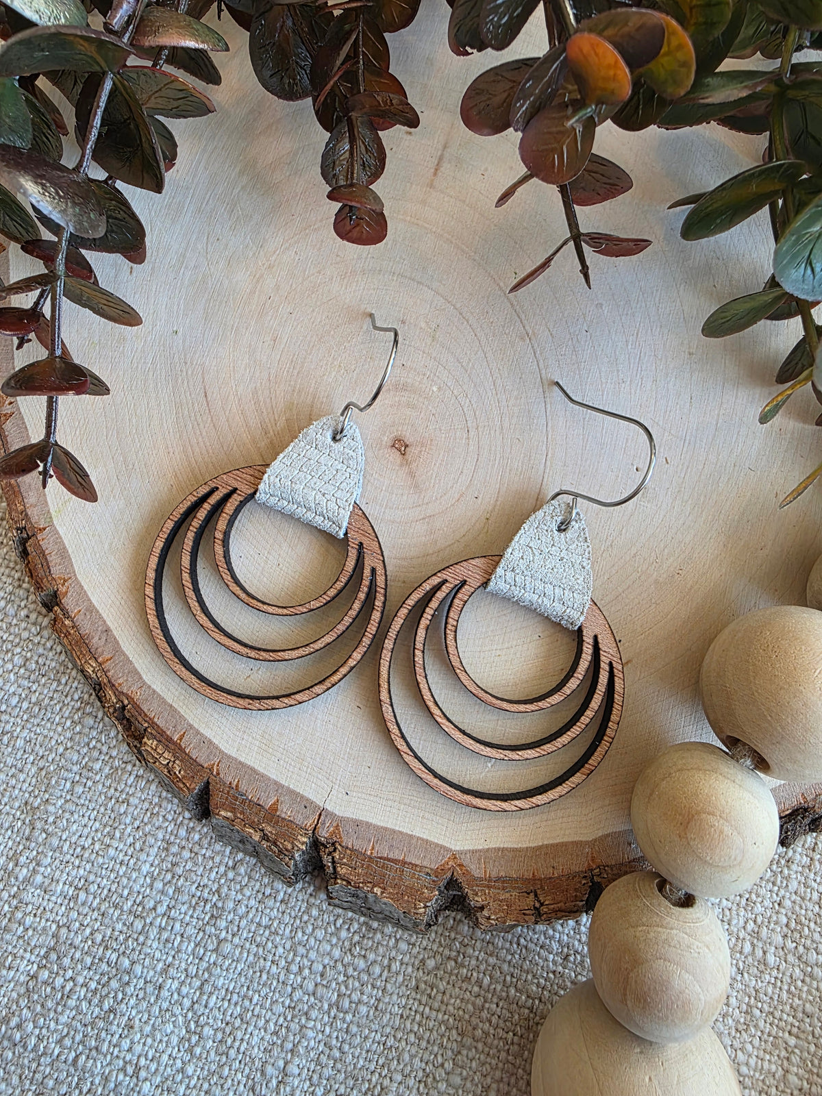 Beige Triple Hoop Earrings