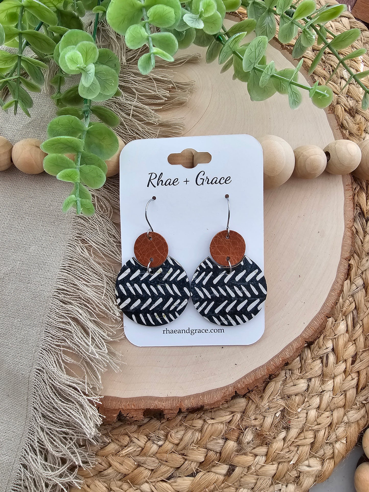 Black & White Broken Chevron Circle Earrings