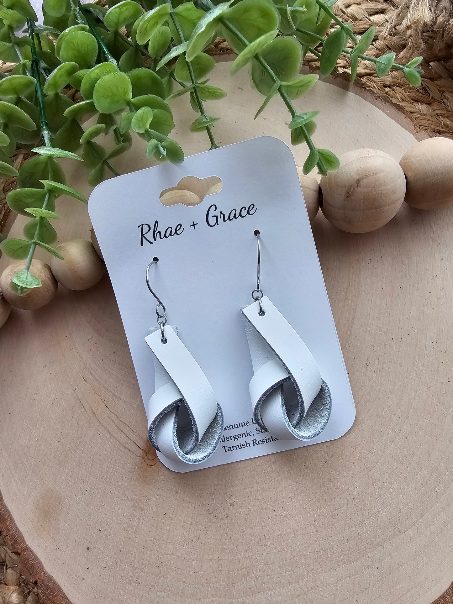 White Wide Leather Knot Earrings