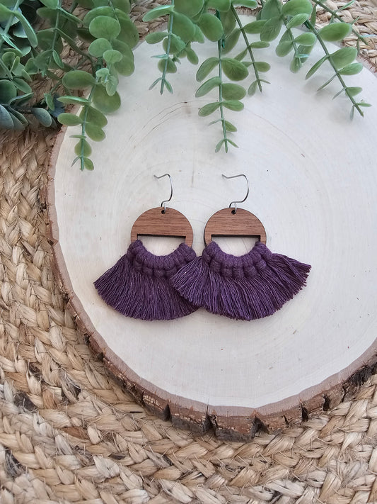 Berry Circle Macramé Earrings