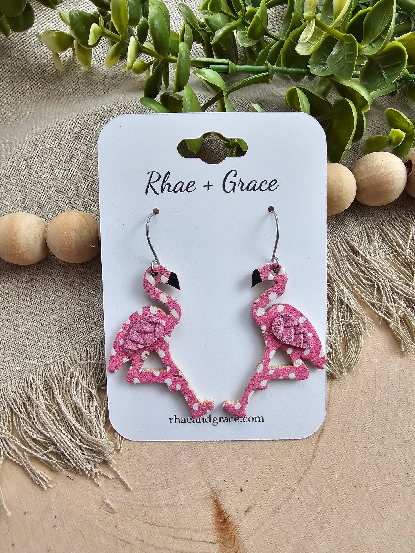 Pink Dotted Flamingo Earrings