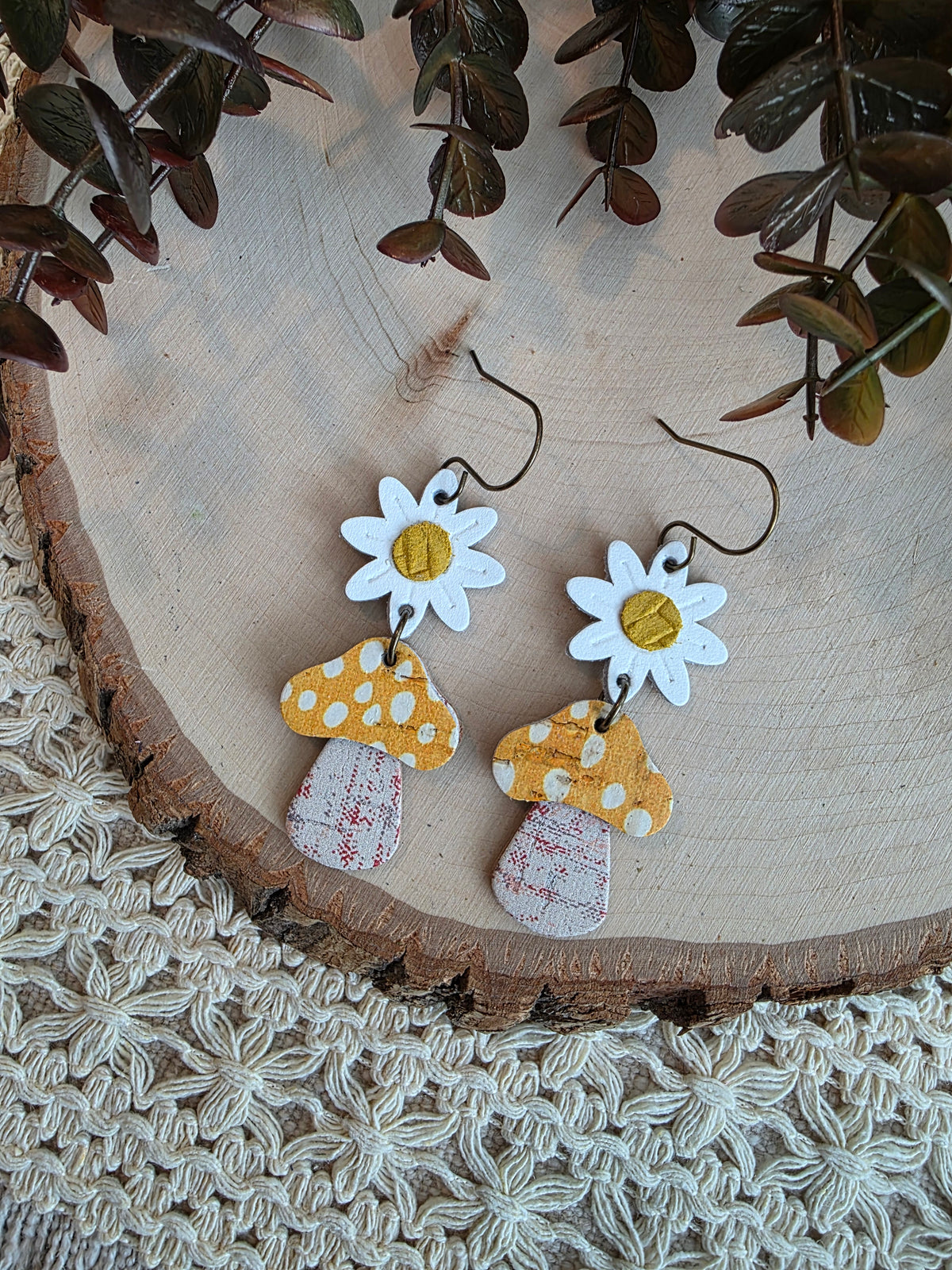 Whimsical Toadstool Earrings - Yellow