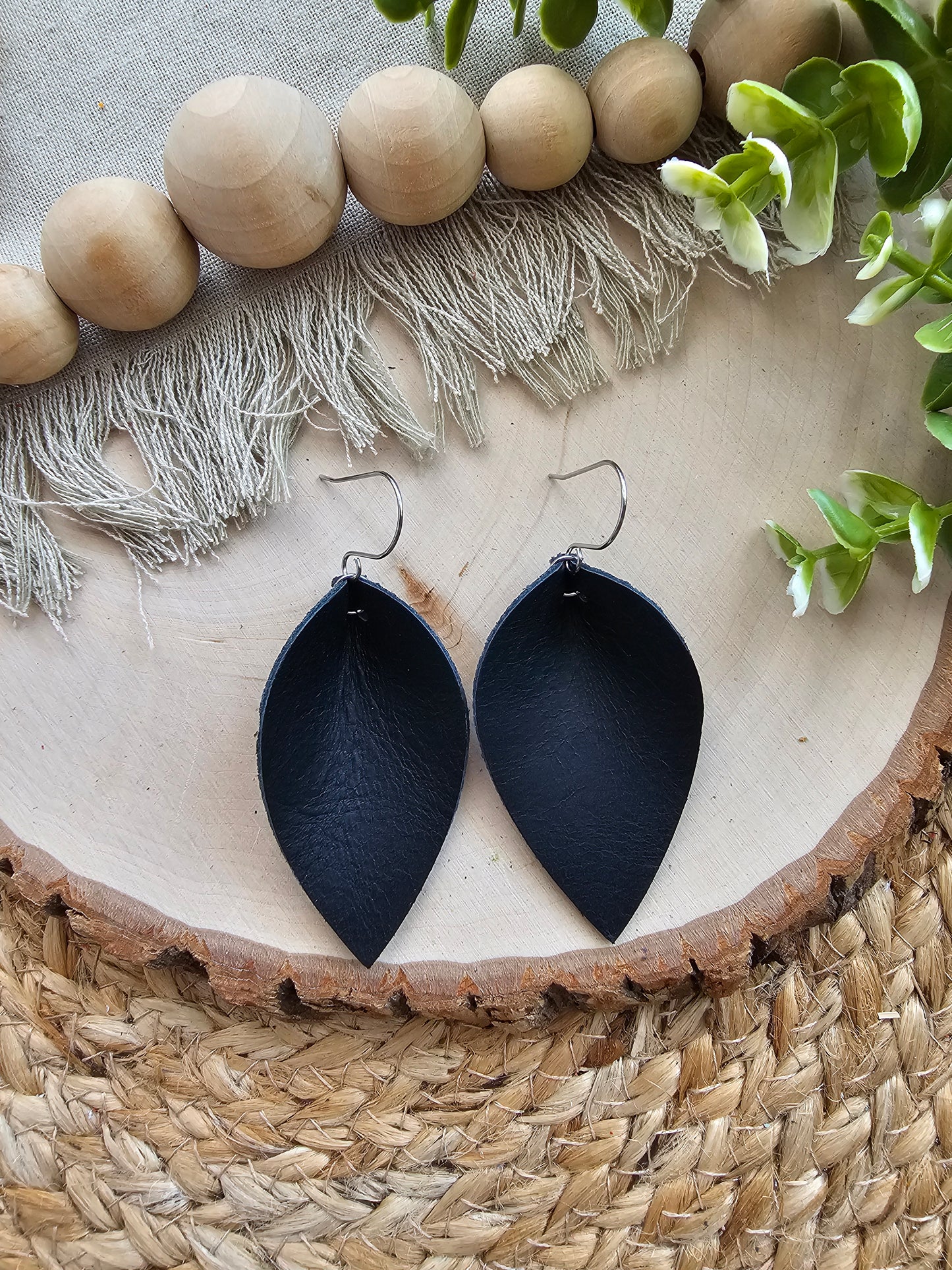 Distressed Matte Black Pinched Petal Earrings - Large (2.5")