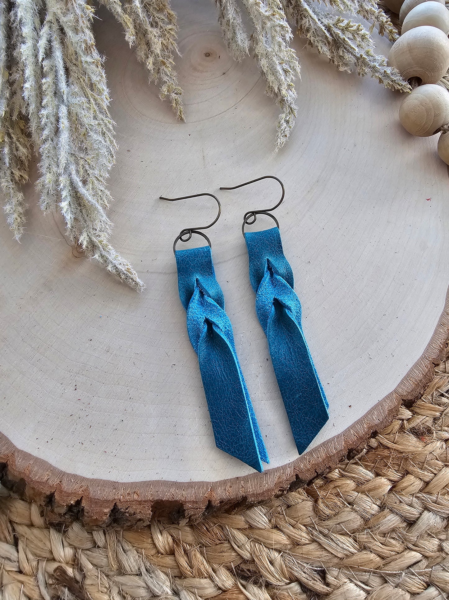 Teal Blood Knot Leather Earrings