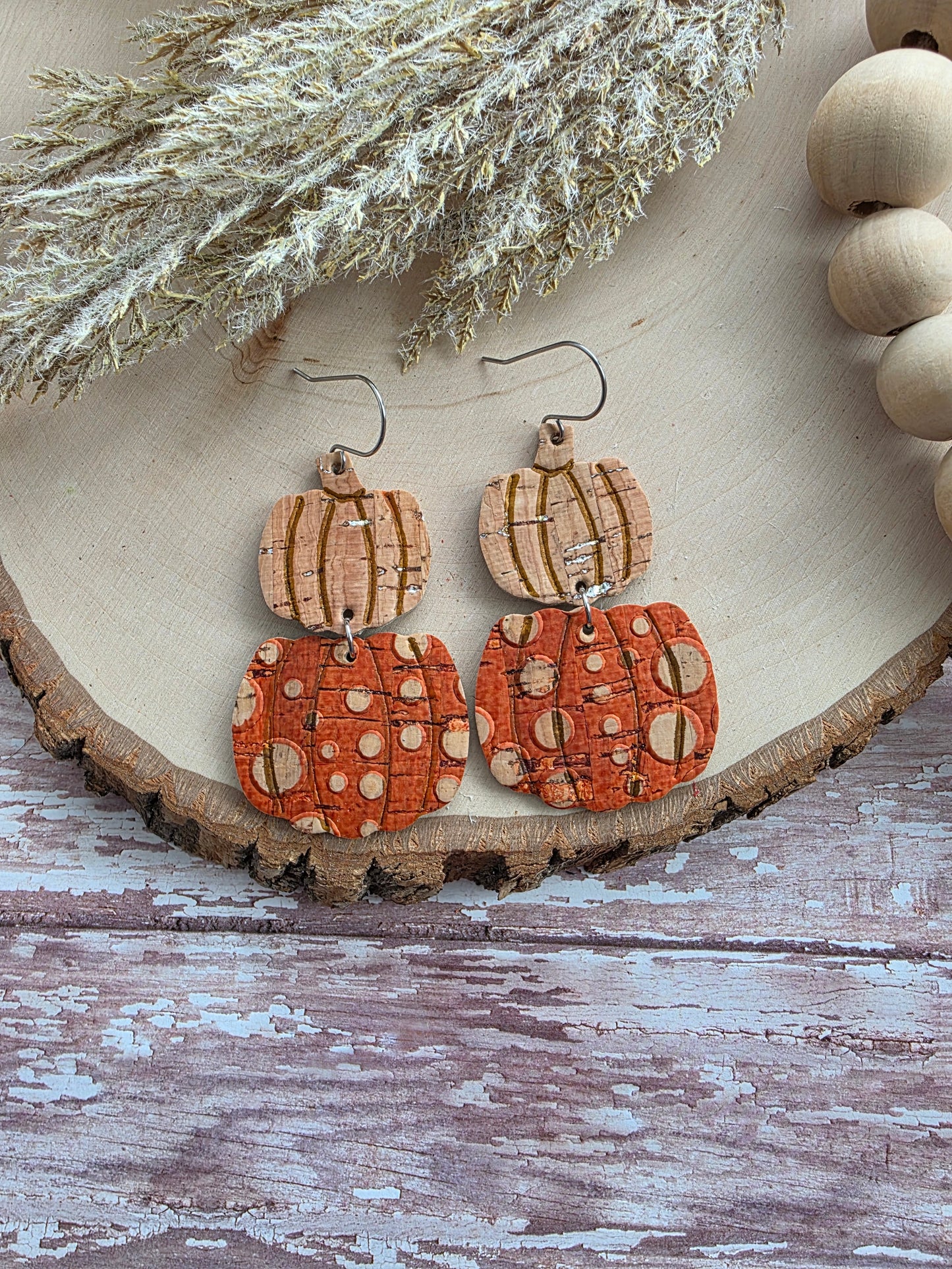 Orange & Cork Stacked Pumpkin Earrings