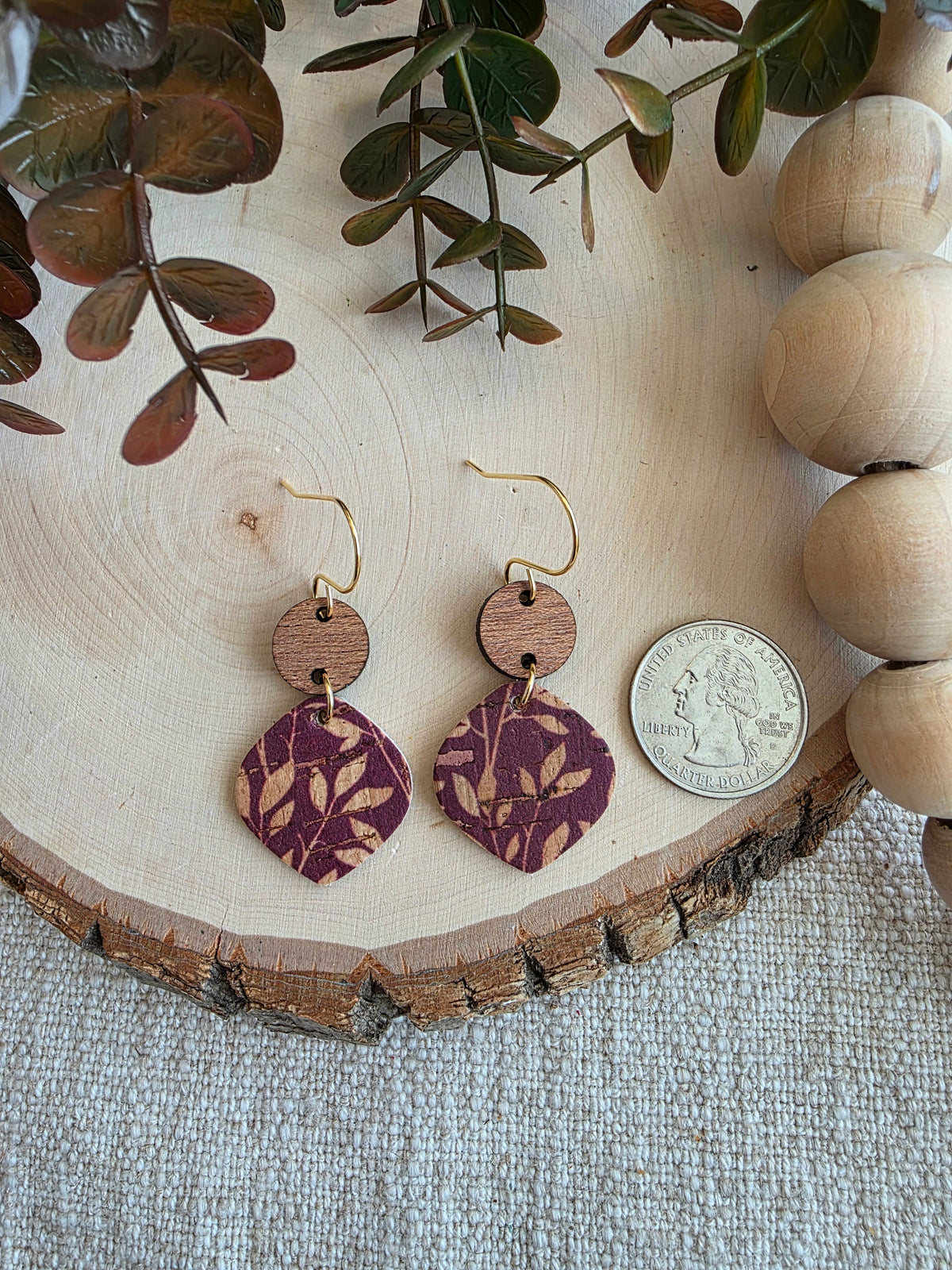 Burgundy Willow Rounded Petal Earring