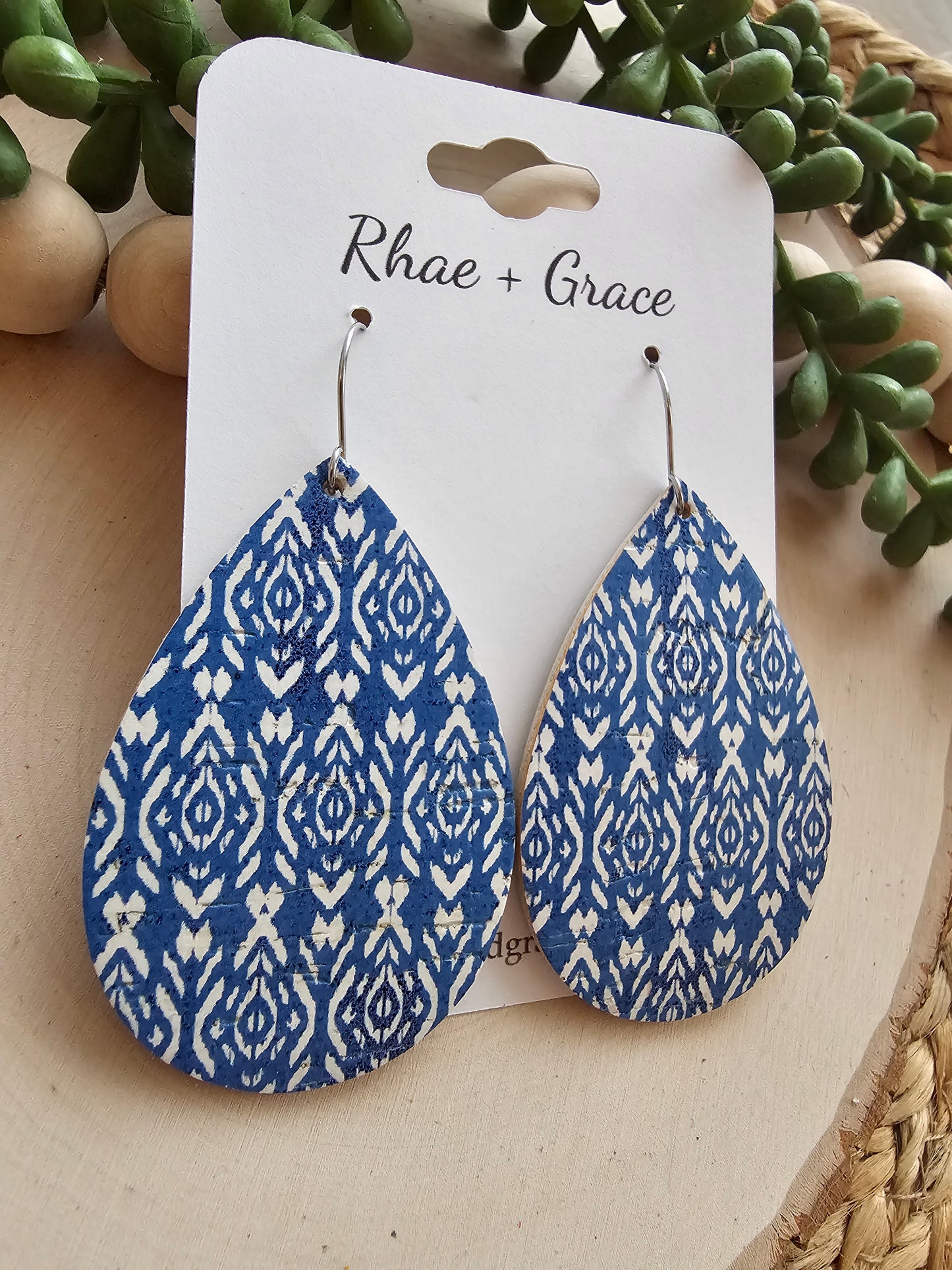 Blue & White Teardrop Earrings - Large