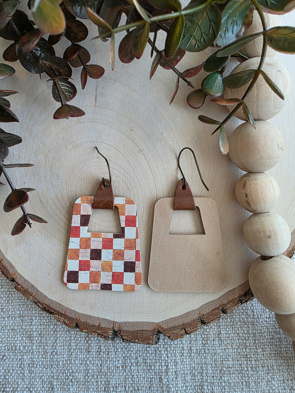 Autumn Checkered Rounded Geo Cutout Earrings