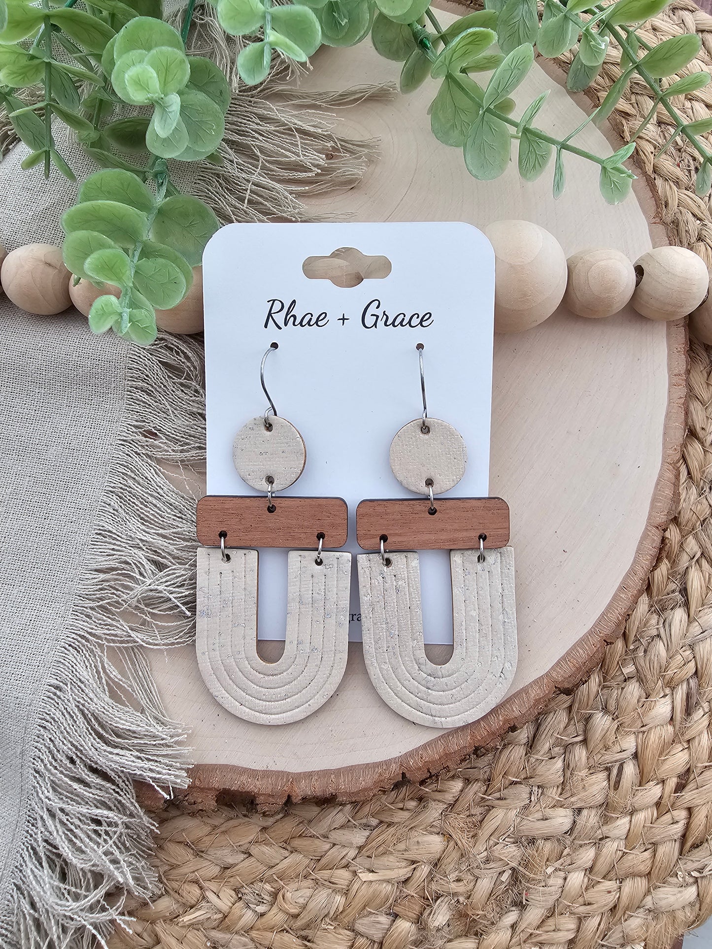 Neutral Tan Embossed Extra Large "U" Earrings