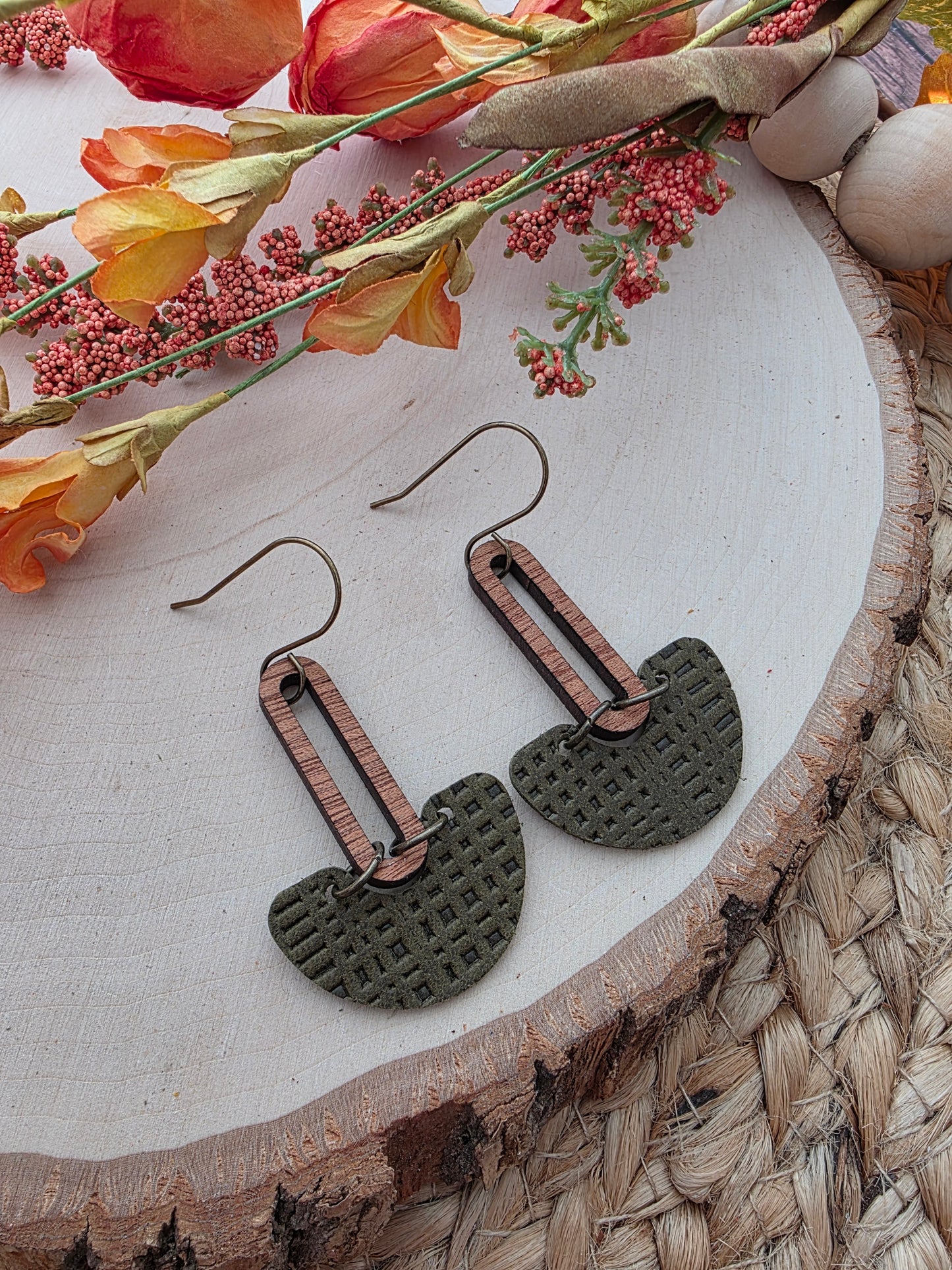 Olive Green Arch Drop Earrings