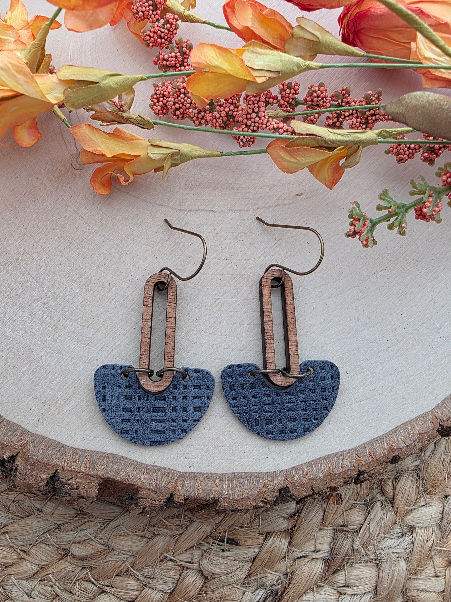 Navy Blue Arch Drop Earrings