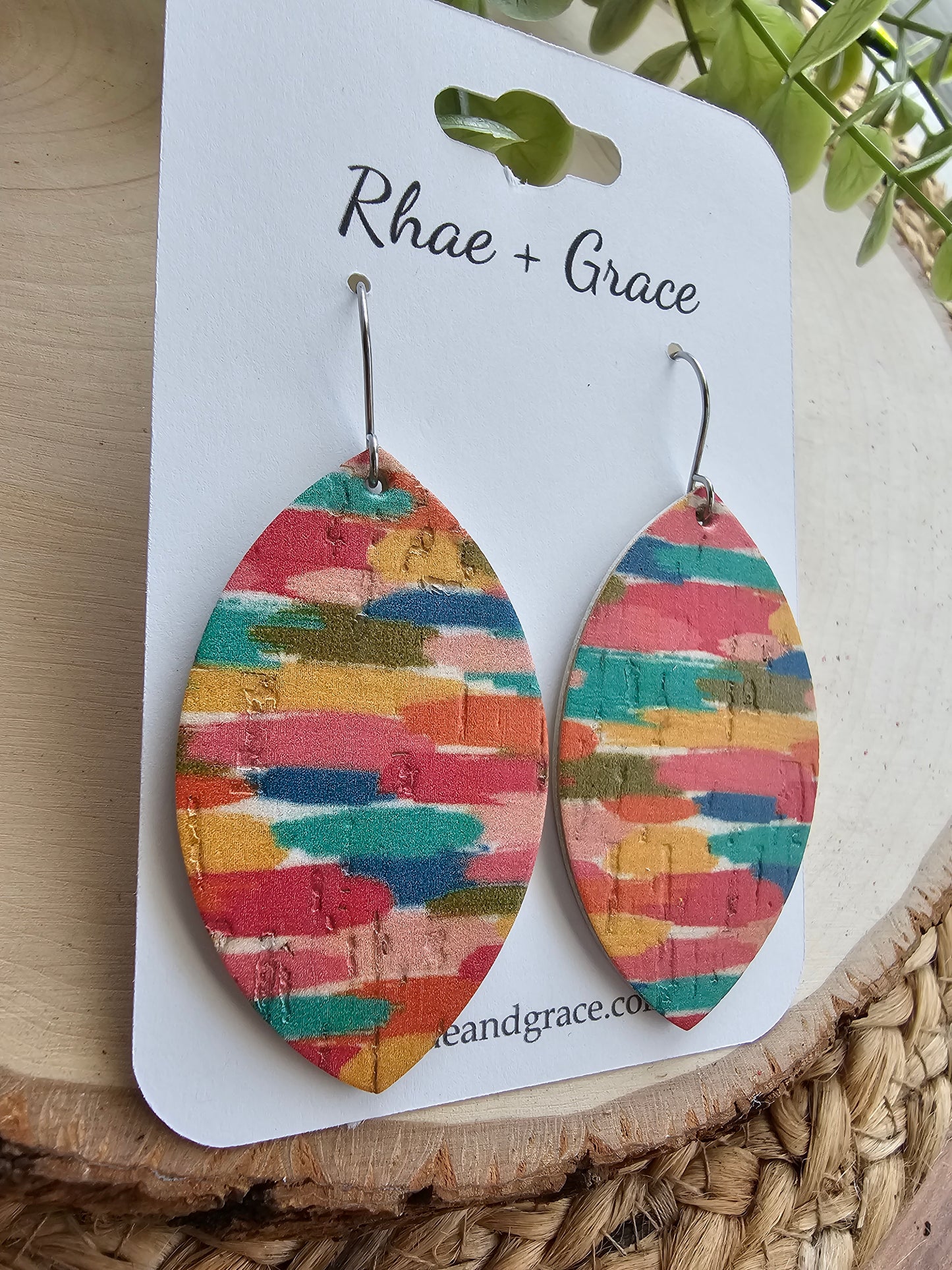 Confetti Brushstrokes Leaf Leather Earrings