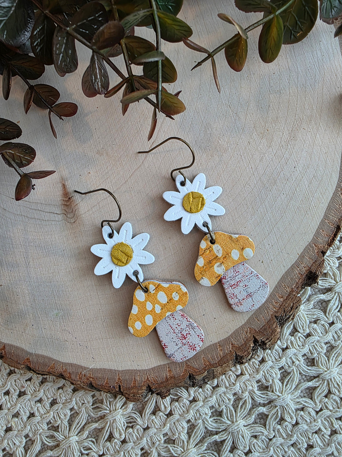 Whimsical Toadstool Earrings - Yellow
