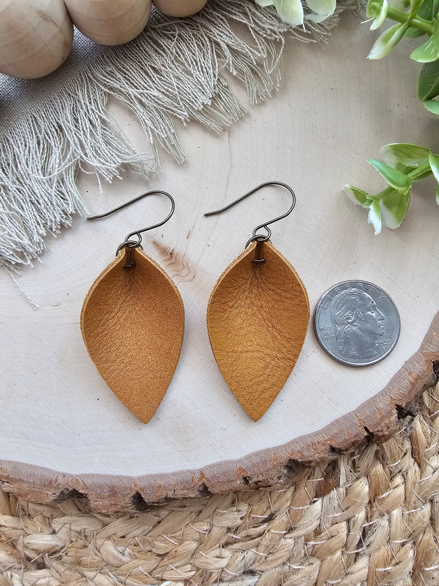 Honey Brown Pinched Petal Earrings - Small (2")