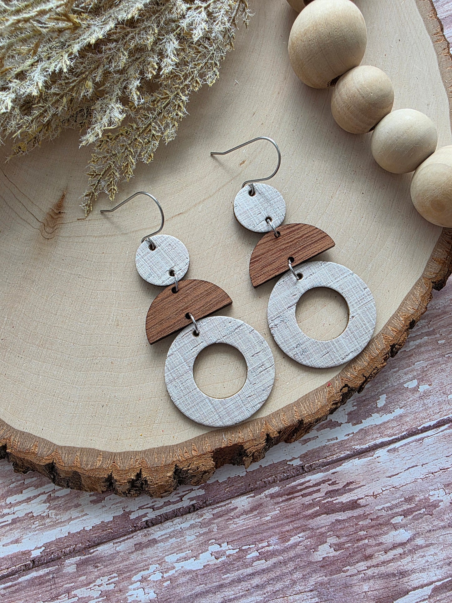 Tan Geometric Circle Stacked Earrings
