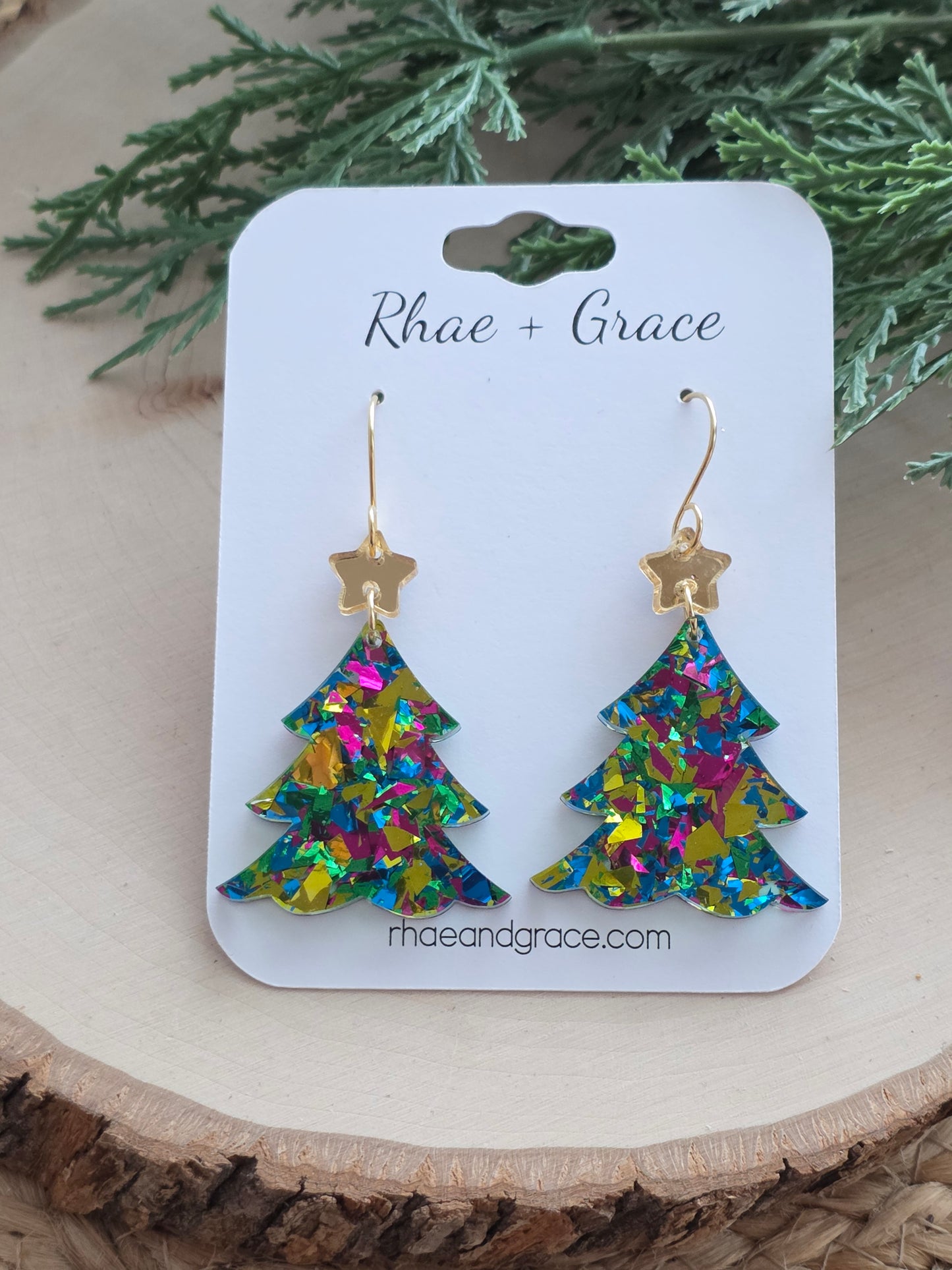 Gala Confetti Acrylic Christmas Tree Earrings