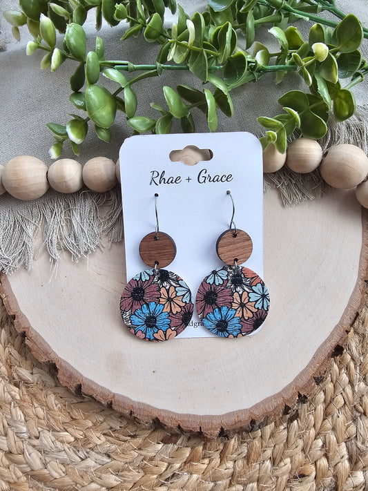 Boho Daisies Large Circle Drop Earrings