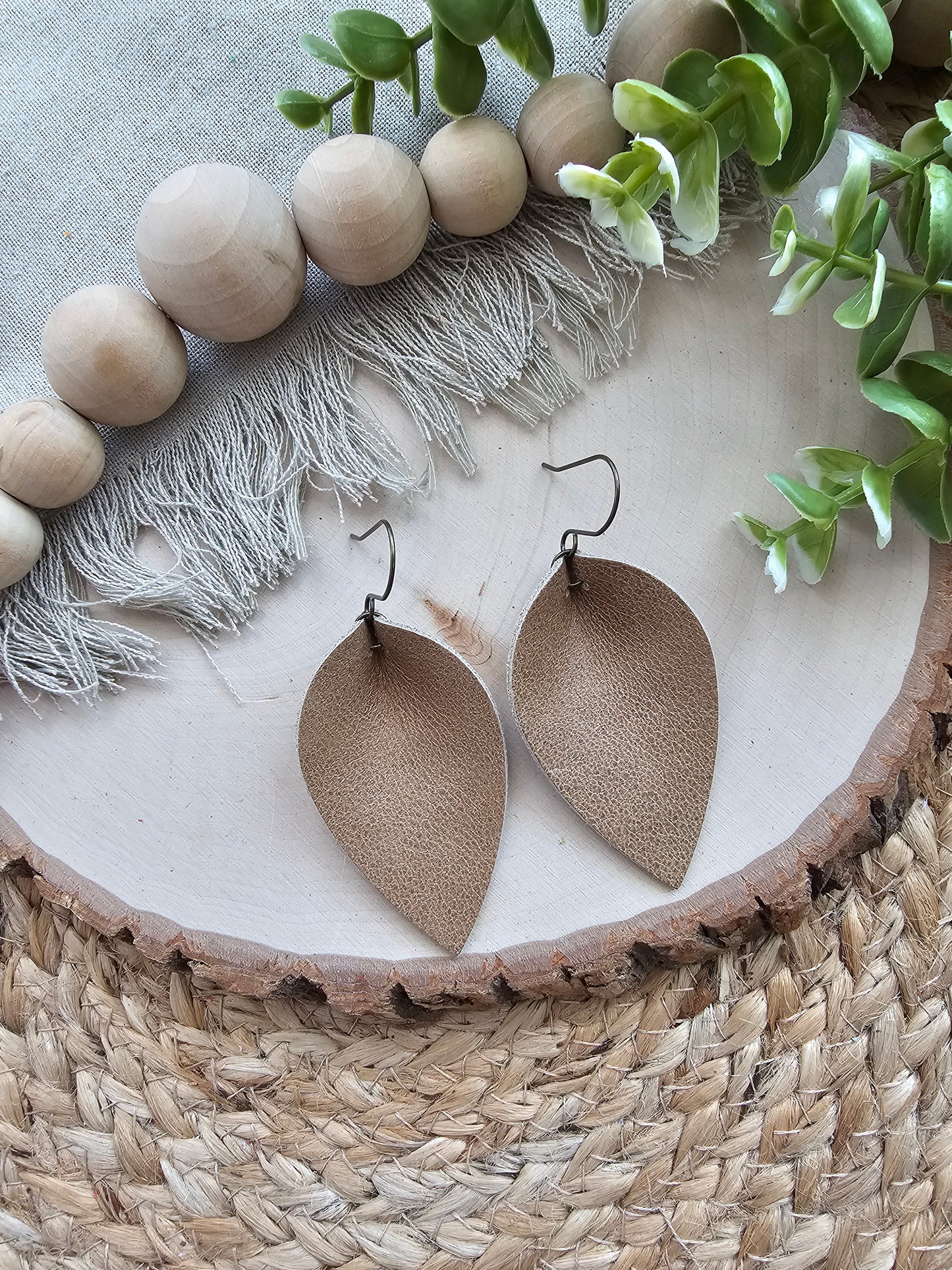 Camel Tan Pinched Petal Earrings - Large (2.5")