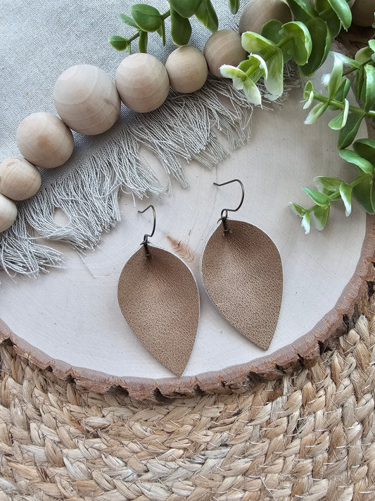 Camel Tan Pinched Petal Earrings - Large (2.5")