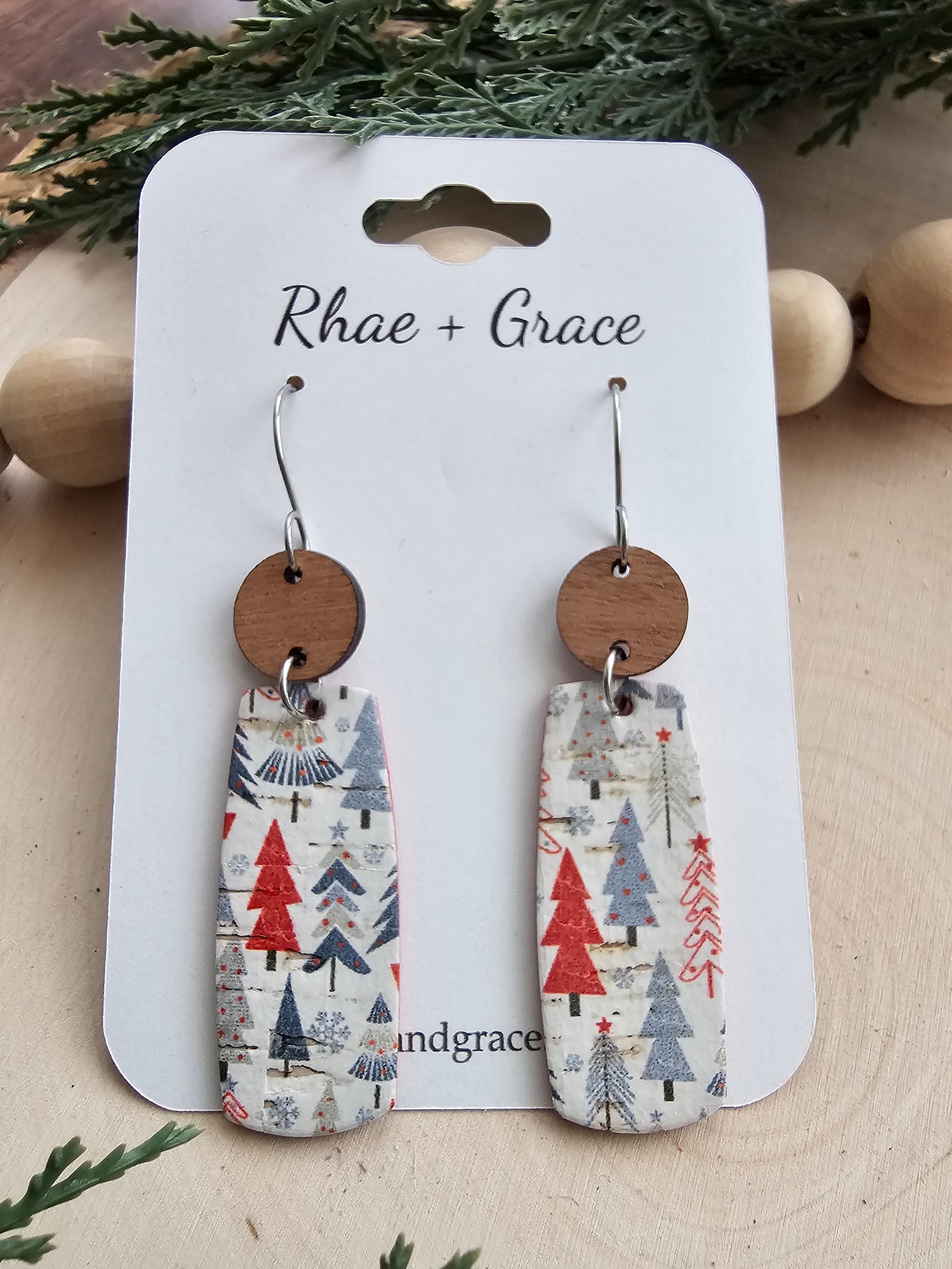 Tiny Holiday Tree Feather Bar Earrings