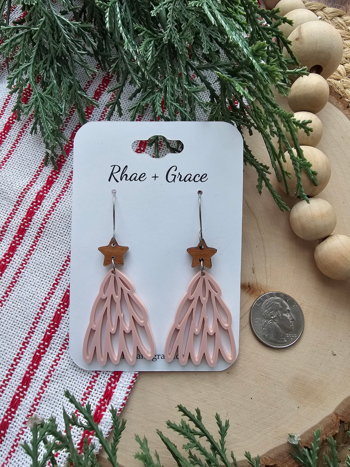 Pink Loopy Acrylic Christmas Tree Earrings