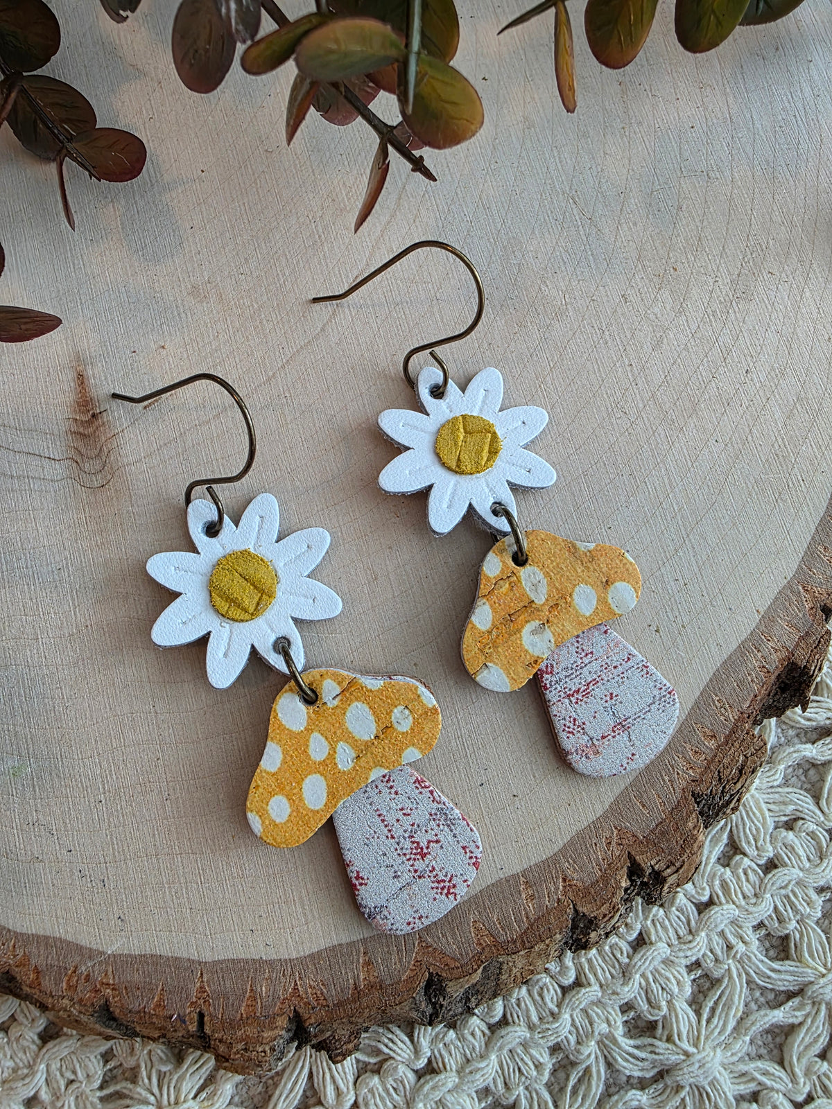 Whimsical Toadstool Earrings - Yellow