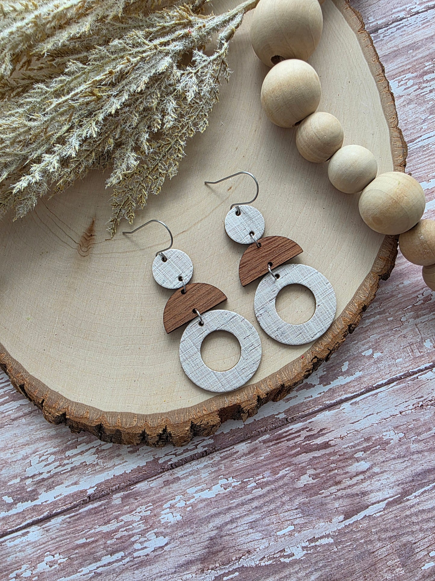 Tan Geometric Circle Stacked Earrings