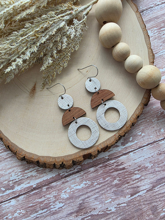 Tan Geometric Circle Stacked Earrings
