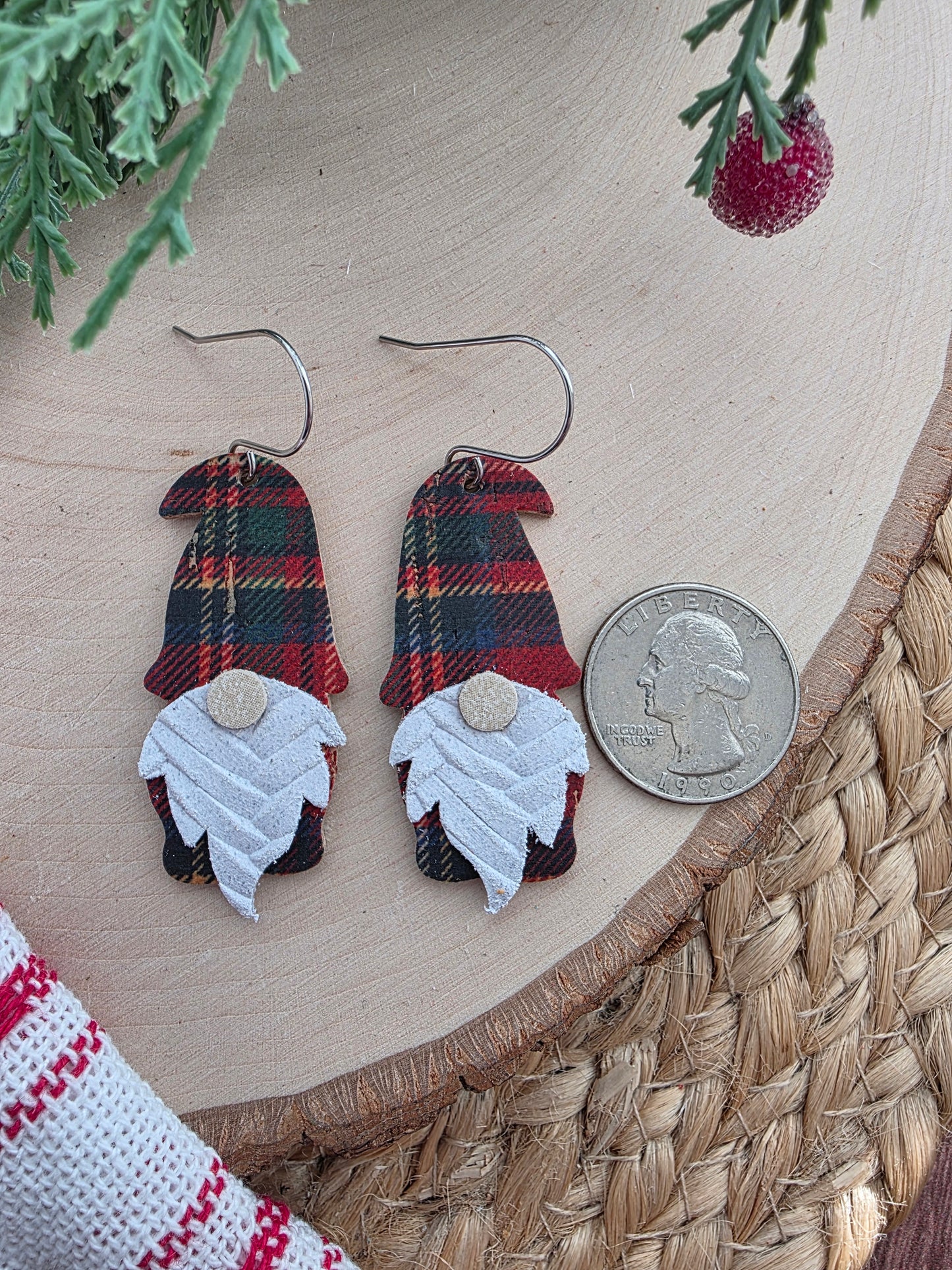 Red Plaid Gnome Earrings